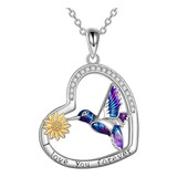 Collar Corazon Colibri Girasol Plata 925 Regalo Mujer Joyas