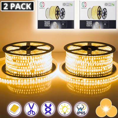 Luces Led Manguera 2x25m 50 Metros Aprueba De Agua Luz Uniforme Super Brillante 2 Pack Chip 2835 Color Blanco Cálido