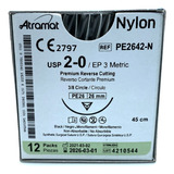 Sutura Nylon 2-0 3/8 Reverso Cortante 26mm 45cm Pe2642-n
