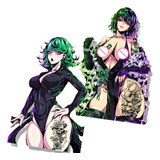 2 Pegatinas Calcomanía Sticker Adulto Anime Waifu Verde 13cm