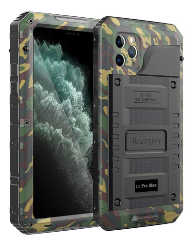 Funda Para iPhone 11 Pro Max Camuflaje Metal Impermeable