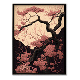 Cuadro Arbol Sakura Japones Decorativo 30x40 Cm Marco Negro