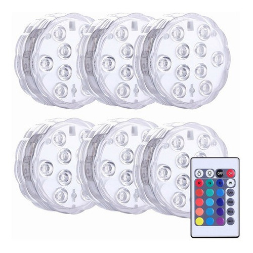 6 Luces Led De Piscina De Colores Con Mando A Distancia.