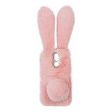 Capa De Fone De Ouvido Pink Plush Rabbit Com Câmera De Stras