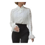 Elegante Blusa Tipo Camisa De Encaje Transparente De Manga L