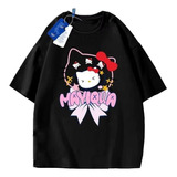 Camiseta De Manga Curta Com Estampa Criativa Hello Kitty Cat