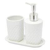 Kit Banheiro Lavabo Branco Com Dispenser 3 Peças 4615 Prata