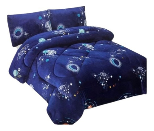 Cobertor Cubrecama Con Chiporro 1.5 Plazas Infantil Niñas-os Blue Universe