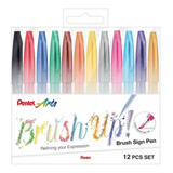 Brush Sign Pen Pentel - Estojo Com 12 Cores Clássicas