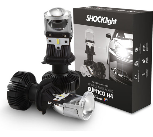 Farol Led Lampada H4 Mini Projetor Canhão Shocklight Kit Par