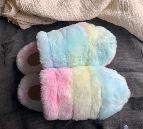 Pantufla Multicolores Piel Peluche Mujer Pantubota Corderito