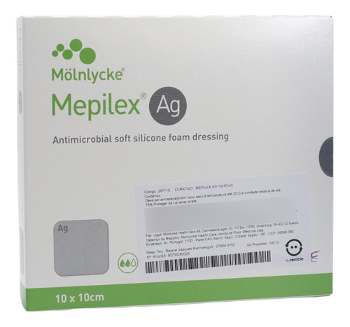 Mepilex Ag 10x10cm Curativo De Espuma Molnlycke 2un