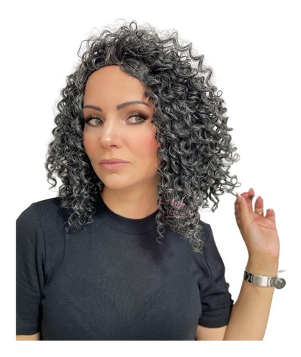 Peruca Wig Cacheada Grisalha Idêntica Cabelo Humano +wig Cap