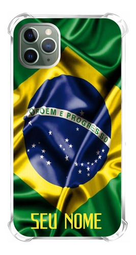 Capinha De Celular Compatível Bandeira Brasil Com Seu Nome