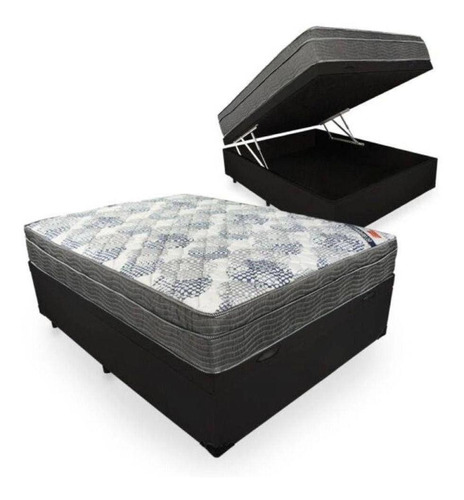 Cama Box Baú Casal Preto + Colchão Ortobom 63x138x188