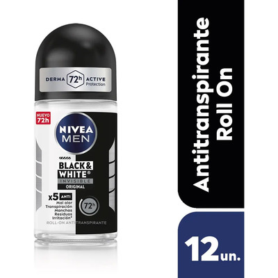 Antitranspirante Nivea Men Roll On Invisible B&w 50ml X12 Un
