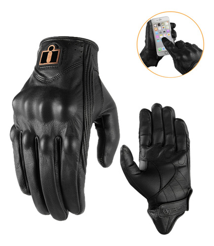 Guantes De Moto Proteccion Para Pantallas Táctil De Dedo Para Motocicleta Para Accesorios Negros 100% Piel De Cabra Rizzup