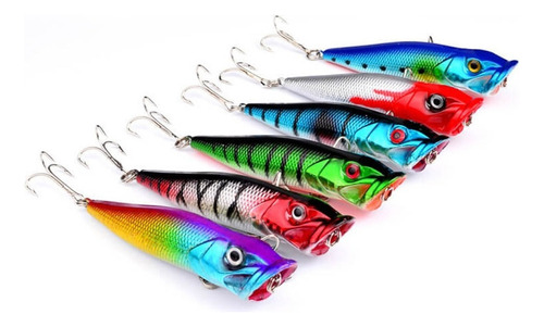 Pack 6 Poppers Currican 11.5 Cm Con Anzuelos Para Una Pesca Exitosa En Todo Tipo De Agua Mar Rio Laguna Color Brillantes