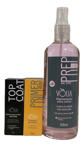 Kit Volia Primer Acido +  Prep 350ml +top Coat A Sua Escolha