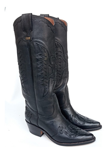 Bota Texanera De Cuero Jr Boots Americana Total Black