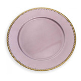 Sousplat De Plástico Mesa Posta Rosa E Dourado 33 Cm