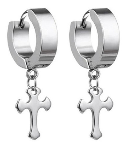 Brinco Masculino Feminino Argola 4mm Crucifixo Cruz Aço Inox