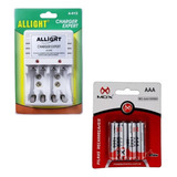 Carregador De Pilha Aa/aaa/9v+ 4 Pilhas Aaa Rec 1000 Mah Mox