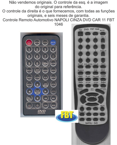 Controle Remoto Automotivo Napoli Cinza Dvd Car 11 Fbt 1046