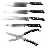 Set  5 Cuchillos Professional Chef Pan Utilitario Tijera Neg