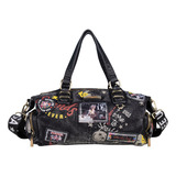 Bolsa Boston Nicole Lee De Mezclilla Tipo Graffiti Ss24 Color Negro