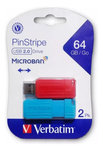 Pendrive 64gb Verbatim Pinstripe Usb 2.0 Pack 2u Envios