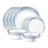 Corelle Ocean Blues - Juego De Vajilla De 16 Piezas, Servici