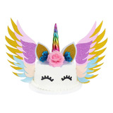 Set Decoración De Torta Topper Unicornio Con Alas Cumpleaños