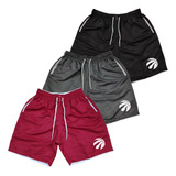 Conjunto 3 Shorts Masculinos Bermudas Tactel Para Academia 