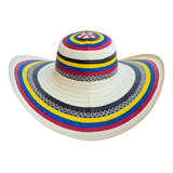 Sombrero 21 Fibras Diseño Colombiano Blanco A Mano