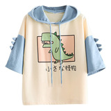 Bonita Camiseta De Dinosaurio Con Capucha Y Cordón De Manga