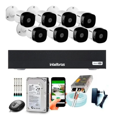 Kit 8 Câmeras Intelbras Full Hd 1220 Dvr 8 Canais 1 Tb