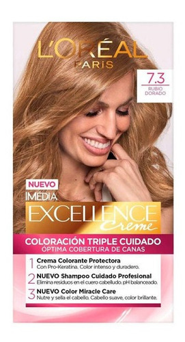 Kit Tinte L'oréal Paris  Excellence Tintura L'oréal Excellence Creme Tono 7.3 Rubio Dorado 20vol. Para Cabello