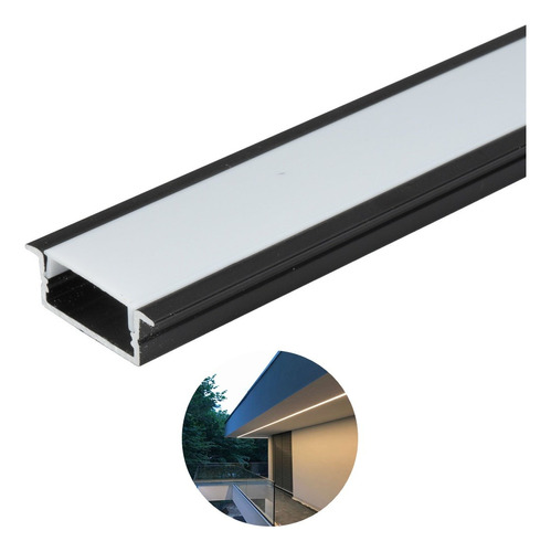 Perfil Embutido 30mm Aluminio Para Fita Led 2 Metros Preto