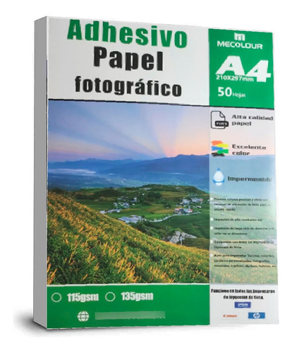 Papel Adhesivo Fotografico Glossy, 135 Gsr 50 Hojas