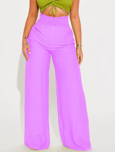 Calça Pantalona Wide Leg Flare Social Poliamida Cintura Alta