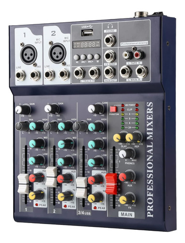 Dj Mixers 4 Channel Audio Mixer Sound Board With Bluetoot...
