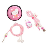 Kit Protector De Cables Hello Kitty Rosado + Estuche 