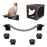 Kit Playground De Gato Prateleira Mdf Preto 7 Peças Oferta