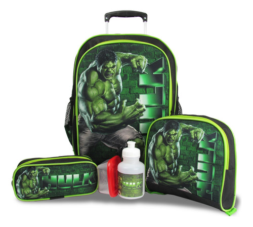 Kit Escolar Infantil Mochila De Rodinhas Hulk  G