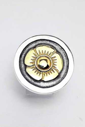 Anillo Plata Y Oro Flor Pampa Bajo Relieve 24mm N°17 P1094