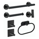 Set De 6 Accesorios De Baño Acero Inoxidable Negro Y Plata