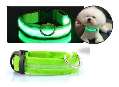 Collar Luz Led Reflectivo Perro Gato Mascotas 3 Efectos Verd