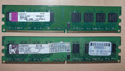 Memoria Ram Pc 2gb (2x1gb) Ddr2 667mhz Pc2 5400 Kingston