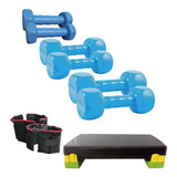 Kit Sport Maniac Step Módulos, Pesas Azules, Tobilleras 4kg